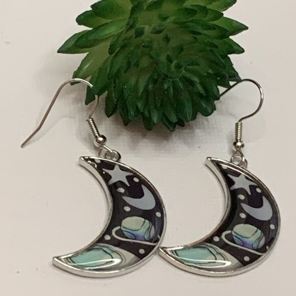 Moon Earring, Science Earring, Planet Earring, Punk Goth Earring, Nature Earring - Picture 2 of 6